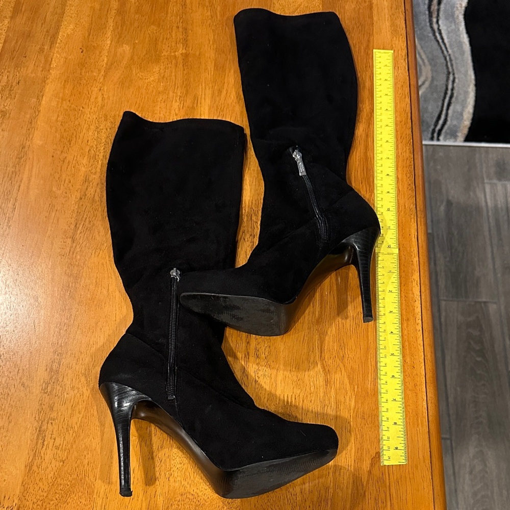 Guess Black Faux Suede, Size 6, Knee-High Women's Boots with Side Zip